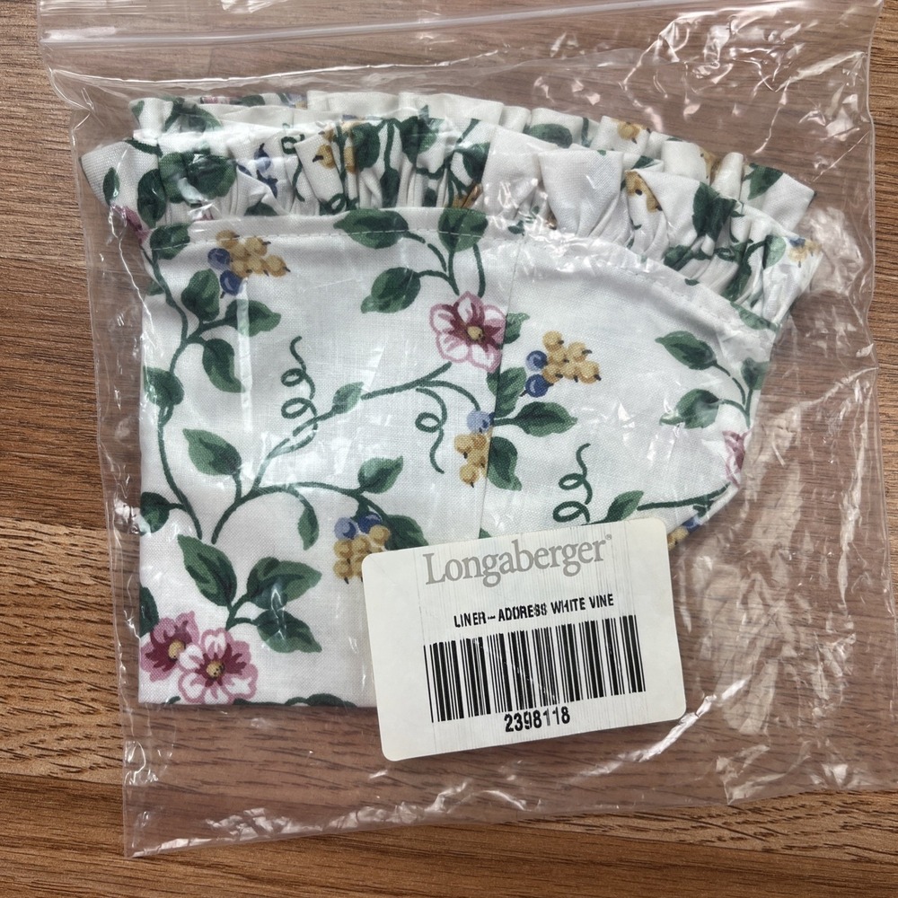 Longaberger Fabric Liner for Address‎ Basket in White Vine 2398118 NEW